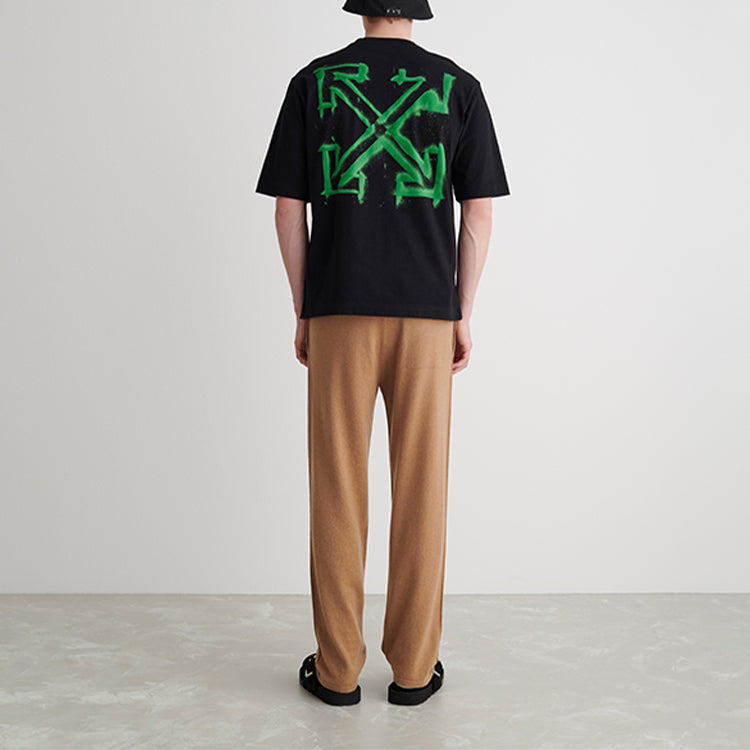Men's Off-White SS22 Arrow Spray Painting Short Sleeve Loose Fit Black T-Shirt OMAA126S22JER0051070