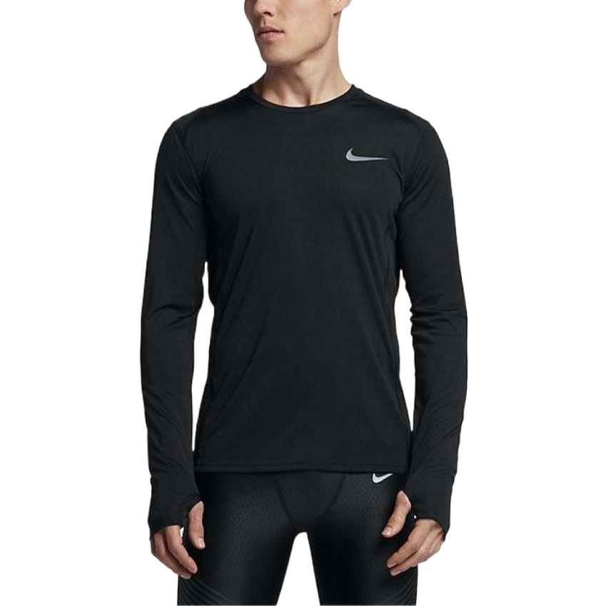 Men's Nike Small Label Solid Color Round Neck Sports Long Sleeves Black T-Shirt 833594-010
