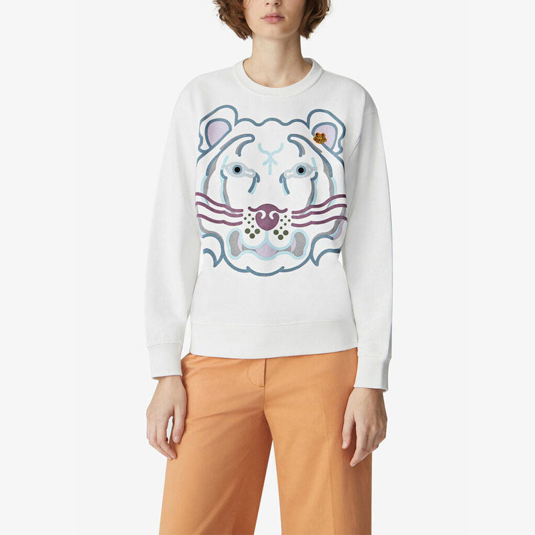 (WMNS) KENZO SS21 Tiger Head Pattern Loose Long Sleeves White Hoodie FB52SW8964MO-01B