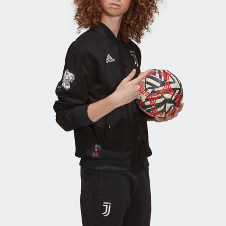 adidas Juventus CNY White Embroidered aviator Jacket Black FQ6606