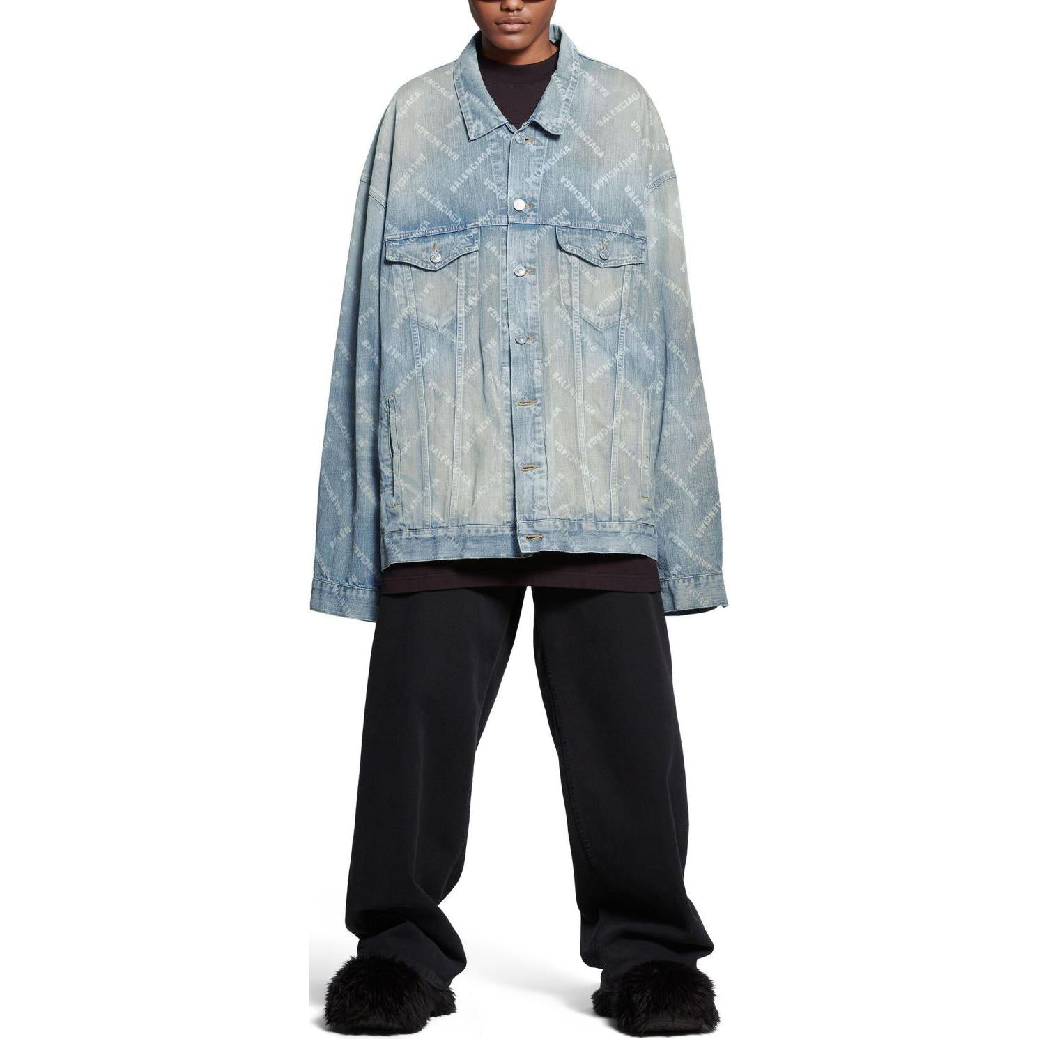 (WMNS) Balenciaga Bal Diagonal Allover Oversized Jacket 'Light Blue Japanese Ring Denim' 773616TPW534868