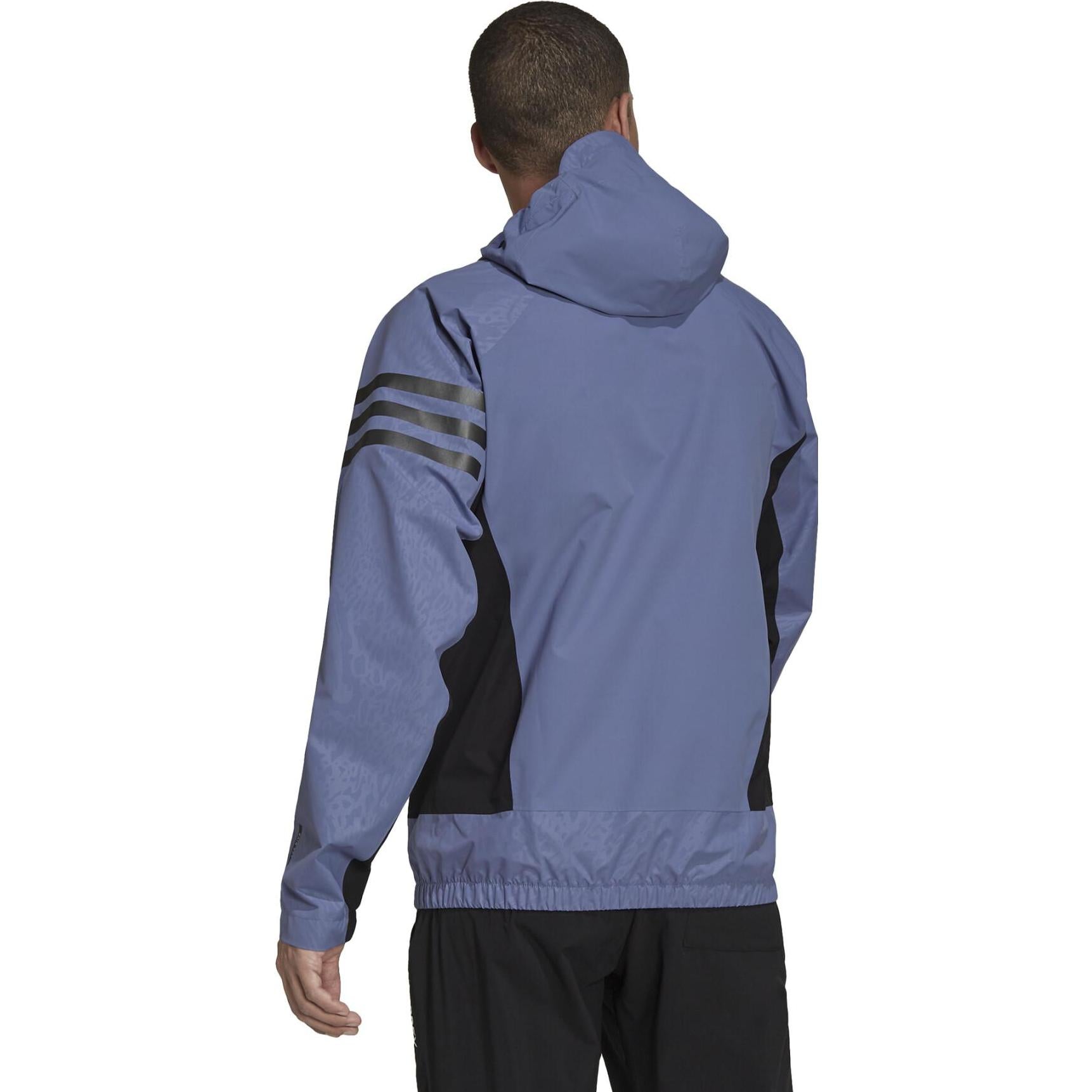 Men's adidas Colorblock Alphabet Offset Printing Windproof Waterproof Hooded Jacket Blue GQ3705