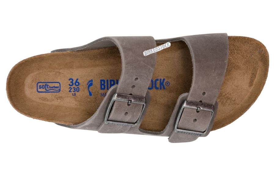 Birkenstock Arizona Soft Footbed Oiled Leather Sandals 'Iron' 1013645