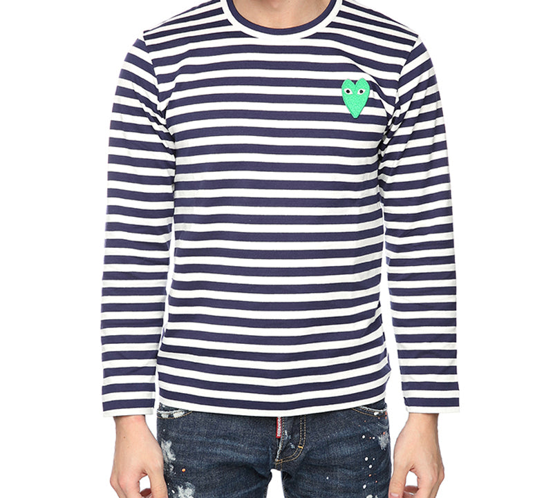 COMME des GARCONS PLAY Striped Long Heart Long Sleeves Tee 'Navy White' AZ-T052-051-1