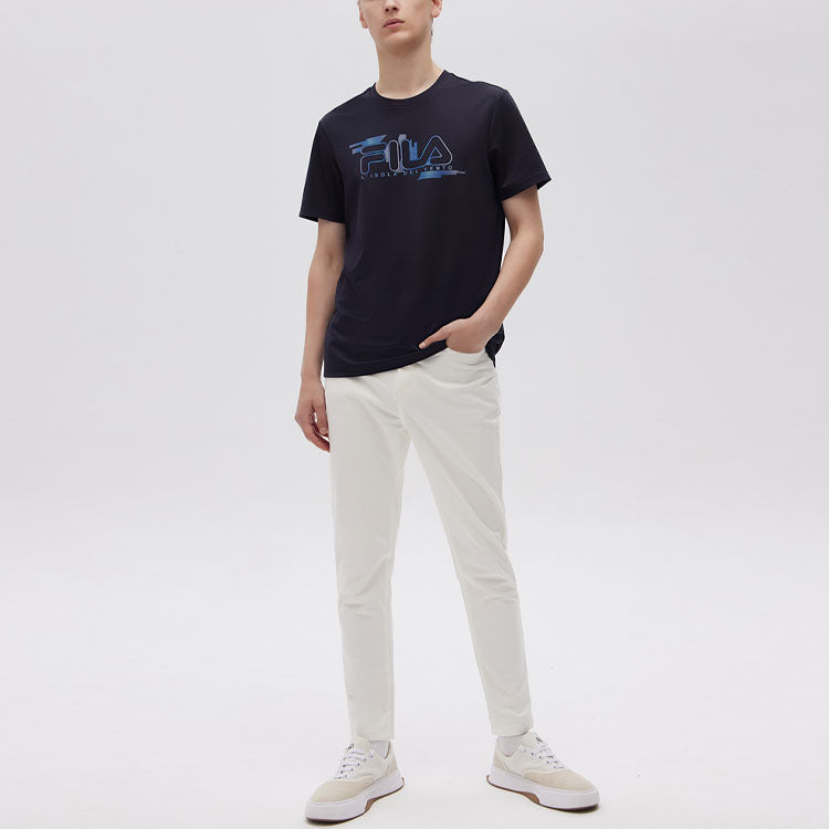 FILA Embroidered Logo Loose Knit Short Sleeve Blue F11M122102F-NV