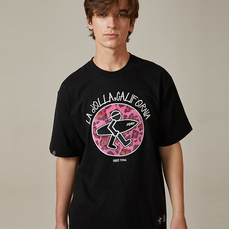 PJs Vigor Alphabet Embroidered Leopard print Short Sleeve Unisex Black 20SSTS1013-P