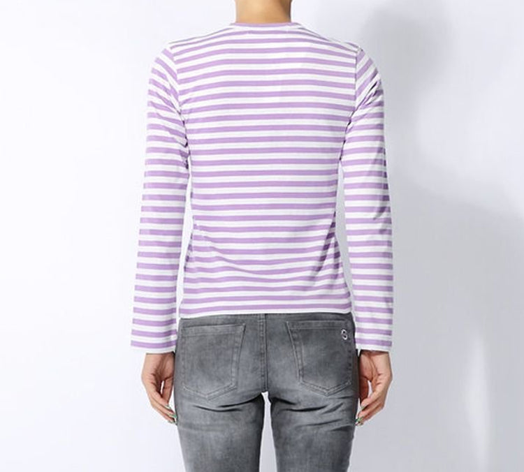 (WMNS) COMME des GARCONS PLAY Striped Mini Logo Long Sleeves Tee 'Purple White' AZ-T217-051-4