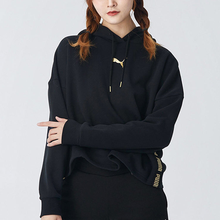 (WMNS) PUMA Metallic Nights Hoodie 'Black Gold' 587148-01