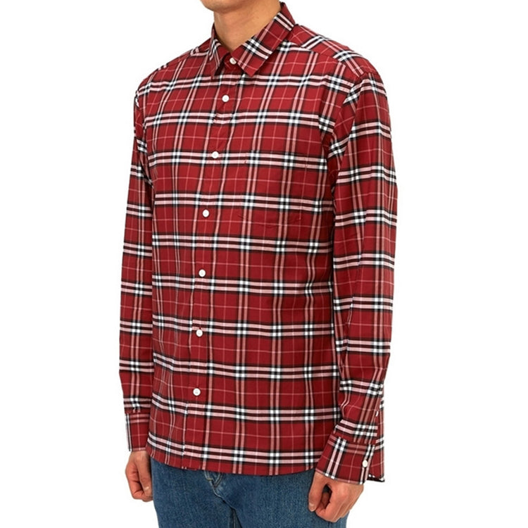 Men's Burberry Plaid Button Long Sleeves Shirt Red 80113981