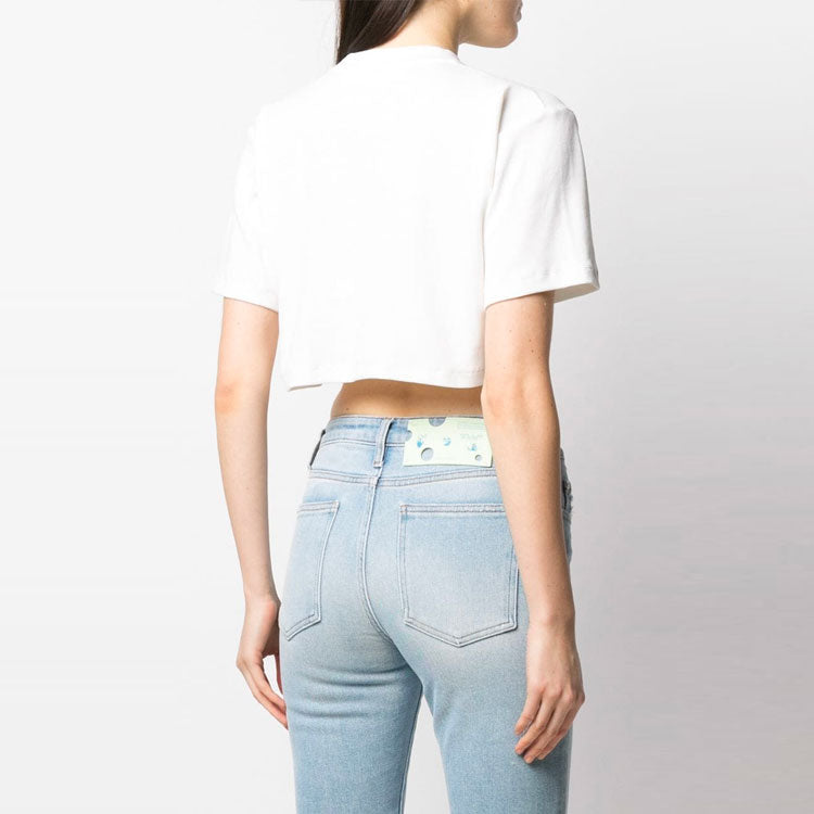 (WMNS) Off-White Logo ribbed Short Sleeve Loose Fit White OWAA081R21JER0010110