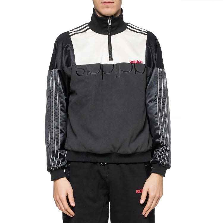 adidas x alexander wang Crossover logo Printing Colorblock Half Zipper Casual Sports Jacket Black DT9502