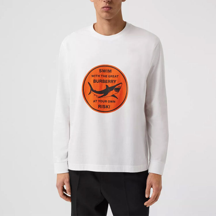 Burberry SS21 Shark Pattern Cotton Long Sleeve Male White 80406881