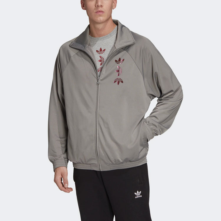 adidas originals Logo Printing Sports Stand Collar Jacket Gray FS7332