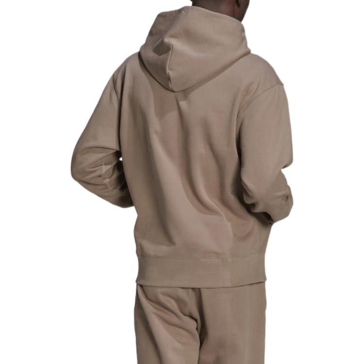 Men's adidas originals Solid Color Logo Embroidered Pullover Hooded Long Sleeves Brown HN6932