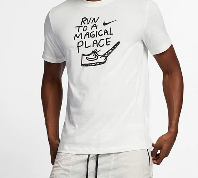Nike DRI-FIT Running Quick Dry Breathable Athleisure Casual Sports Short Sleeve White AO0651-133