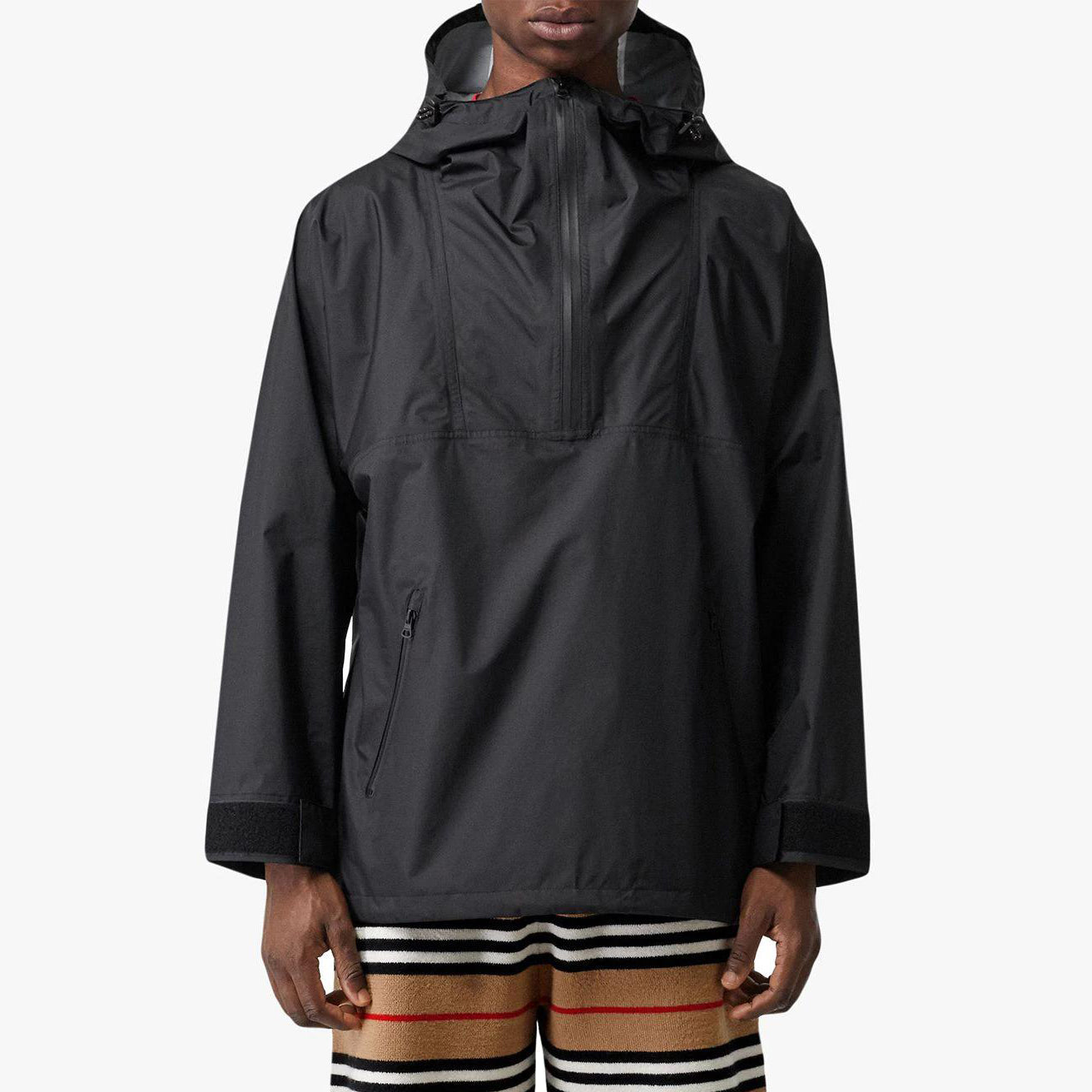 Men's Burberry Half Zipper Pullover Hooded Jacket Black 80113321
