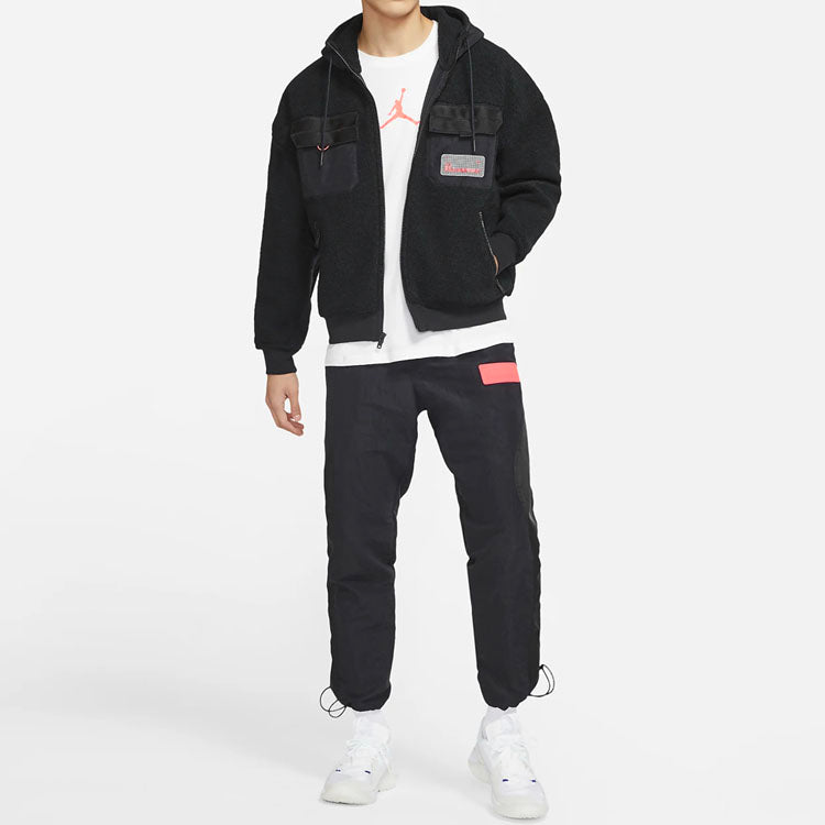 Air Jordan Zipper Fleece Windproof Stay Warm Hooded Jacket Black CT3555-010