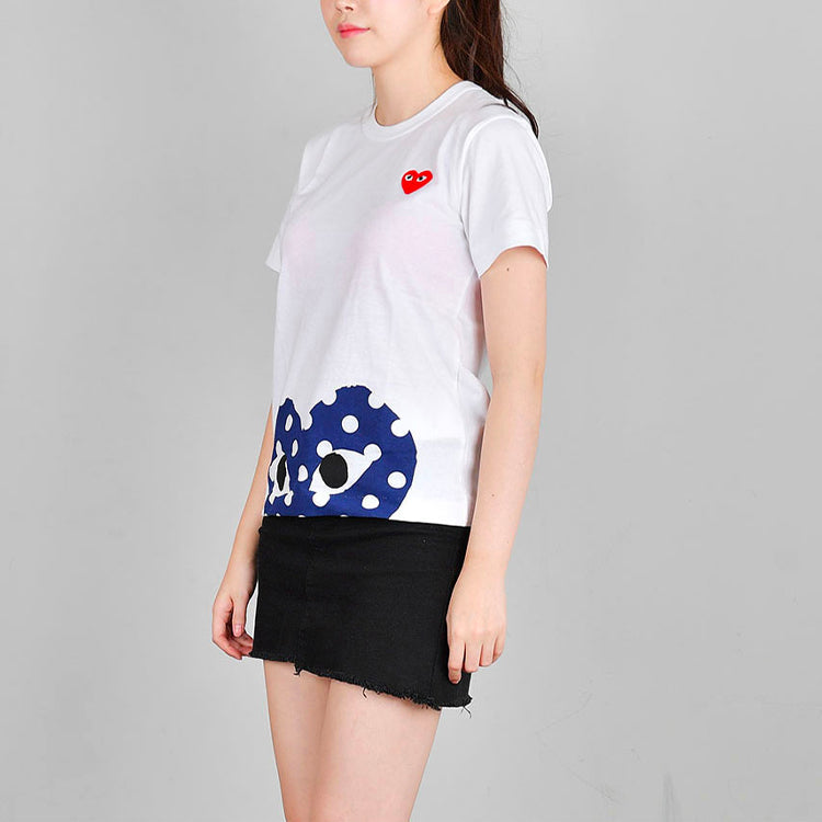 (WMNS) COMME des GARCONS PLAY Polka Dot Half Heart Tee 'White Blue' AZ-T235-051-1