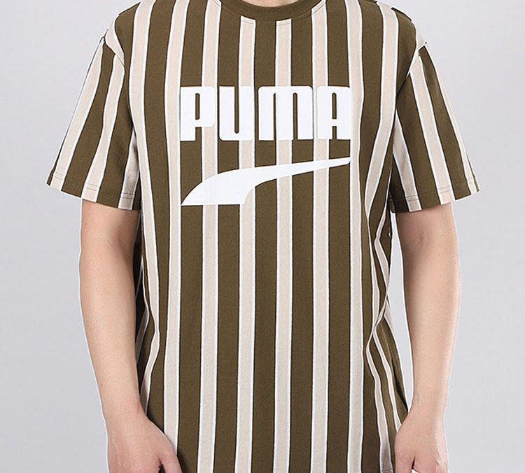 PUMA Stripe Printing Casual Sports Breathable Short Sleeve Brown 599911-48