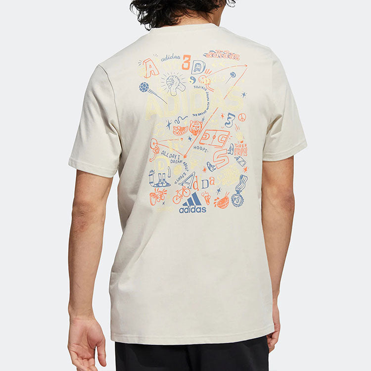 Men's adidas Alphabet Logo Printing Casual Sports Short Sleeve Beige T-Shirt IB9425