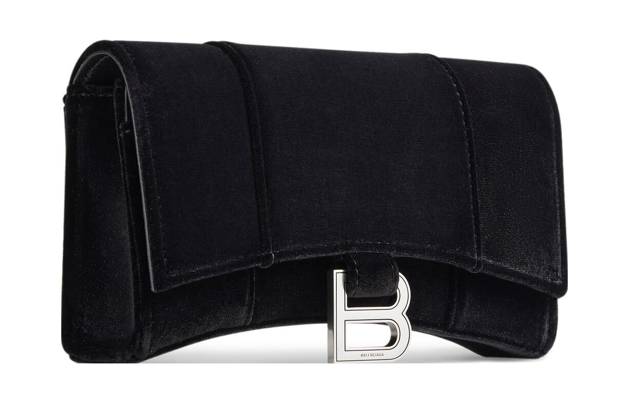 (WMNS) Balenciaga Hourglass Velvet Jersey Wallet On Chain 'Black' 6560502AAPT1000