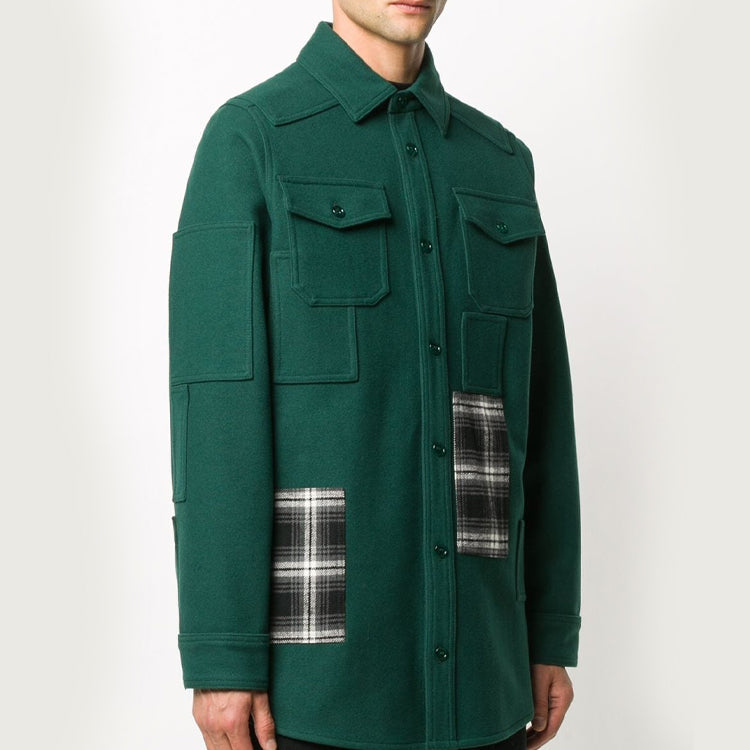 Off-White Plaid Design Shirt Jacket Green OMEA227E20FAB0015701