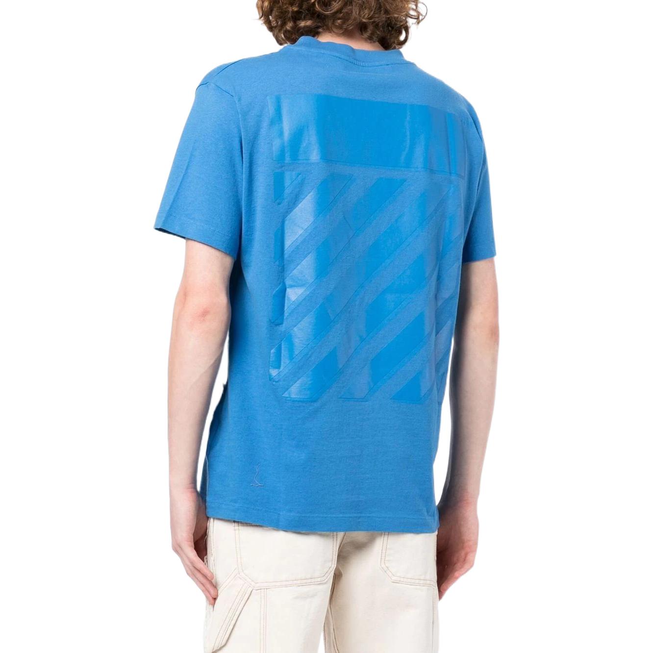 Men's Off-White FW22 Solid Color Printing Round Neck Short Sleeve Blue T-Shirt OMAA027F22JER0011454