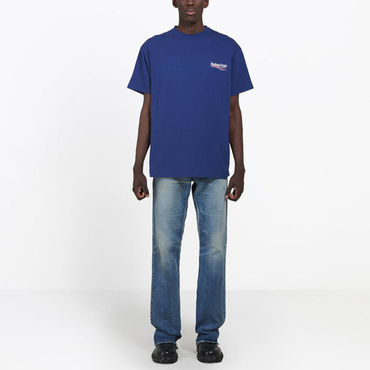Men's Balenciaga Political Campaign Printing Version Short Sleeve Royal blue 508203TAV444540