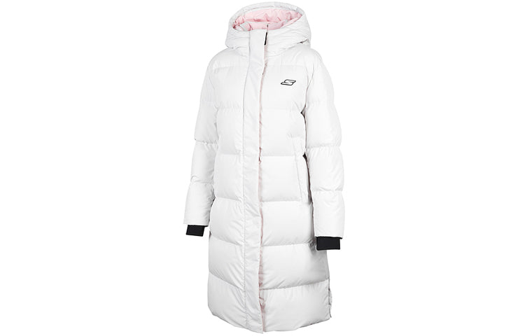 (WMNS) Skechers Woven Long Down Jacket 'Black White' P421W065