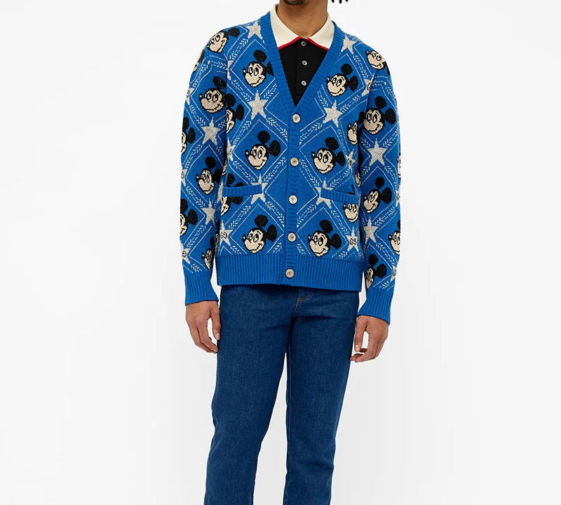 Gucci x Disney Mickey Mouse Knitted Wool Cardigan Long-Sleeve Cardigan 'Blue' 601565-XKA57-4318