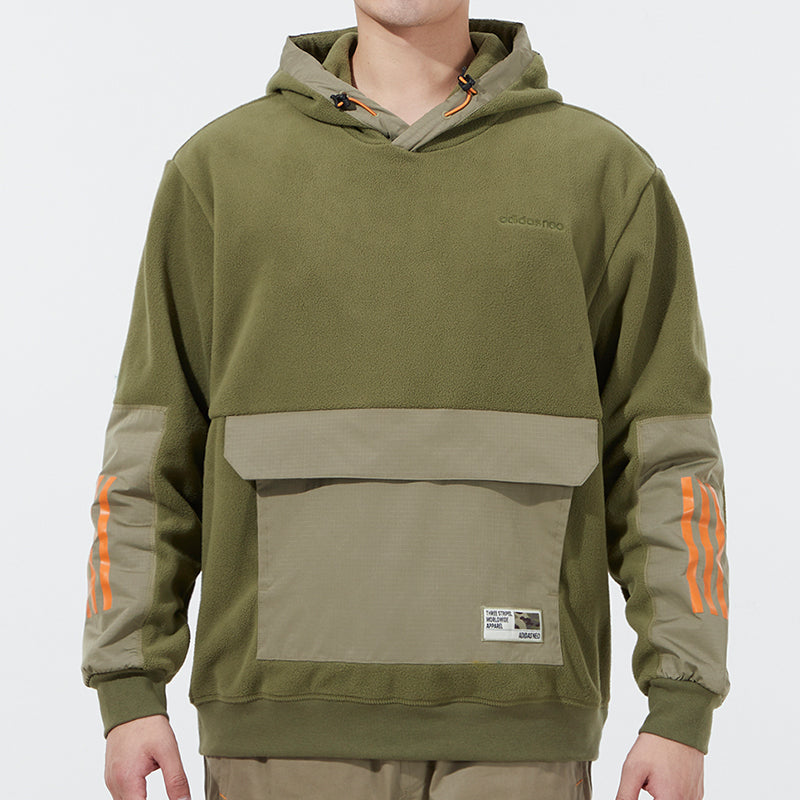 Men's adidas neo Contrast Color Stitching Fleece Lined Green H45218