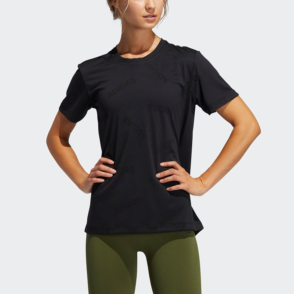 (WMNS) adidas Aeroknit Tee Solid Color Round Neck Sports Short Sleeve Black T-Shirt GQ9428