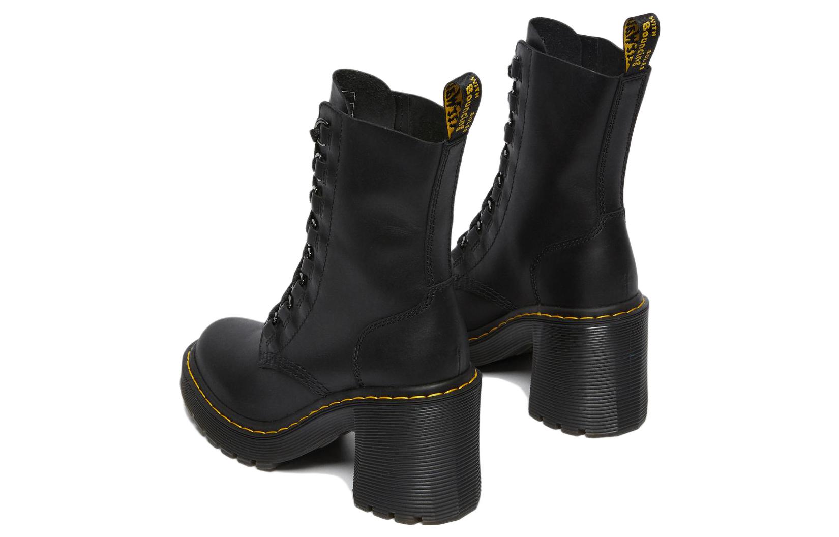 (WMNS) Dr.Martens Chesney Leather Flared Heel Lace Up Boots 'Black' 26701001