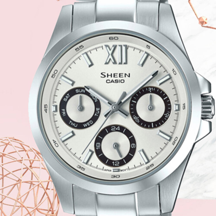 CASIO Waterproof SHEEN Sapphire Crystal Stainless Steel Strap Silver Analog SHE-3512D-7AUPR