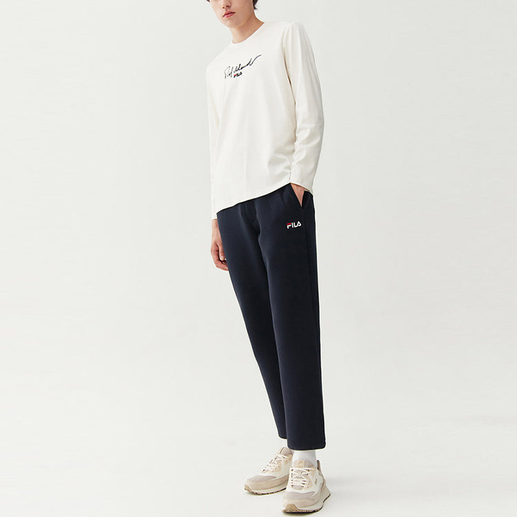 FILA Logo Embroidered Loose Round Neck Long Sleeves White F11M118232F-WT
