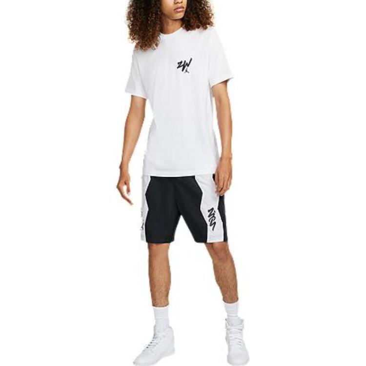 Men's Air Jordan Zion Solid Color Alphabet Printing Round Neck Cotton Short Sleeve White T-Shirt DM4031-101
