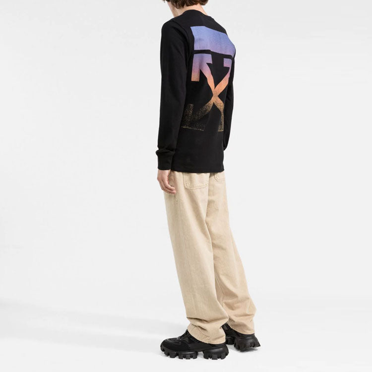 Off-White FW21 Logo Arrow Pattern Round Neck Long Sleeves Black OMAB001F21JER0011084