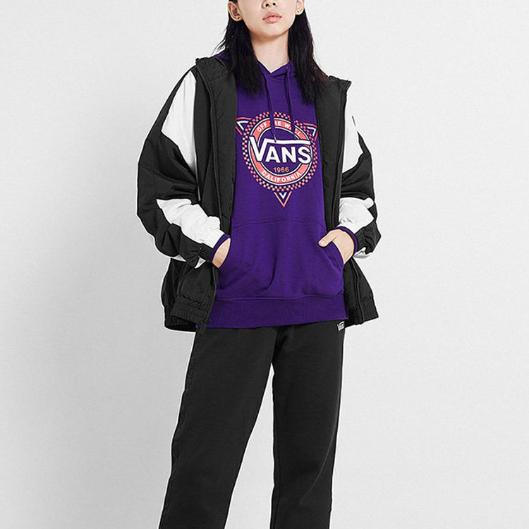 Vans Contrast Color Stitching hooded track Jacket Couple Style Black VN0A48CJBLK