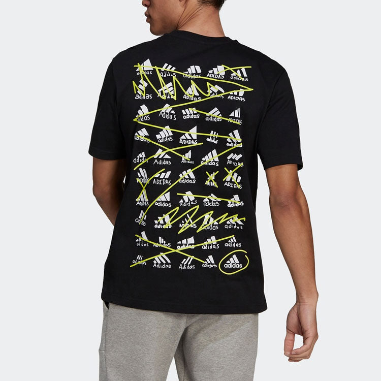 adidas Scribble Tee M Back Logo Sports Short Sleeve Black GQ8308