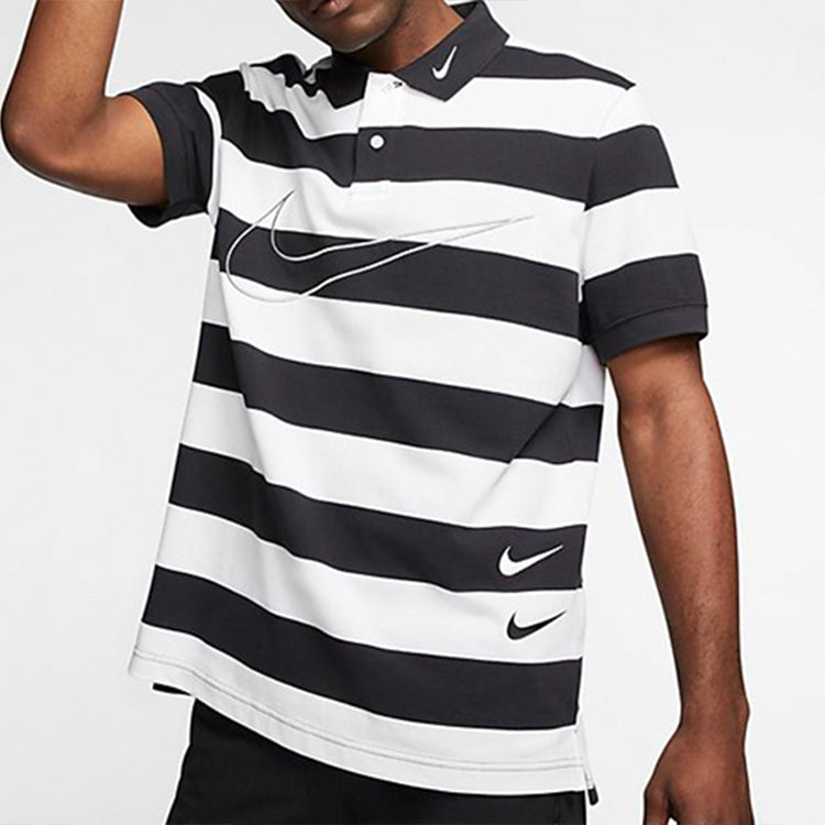 Nike Sportswear Swoosh Stripe Short Sleeve polo Black White  CJ4910-011