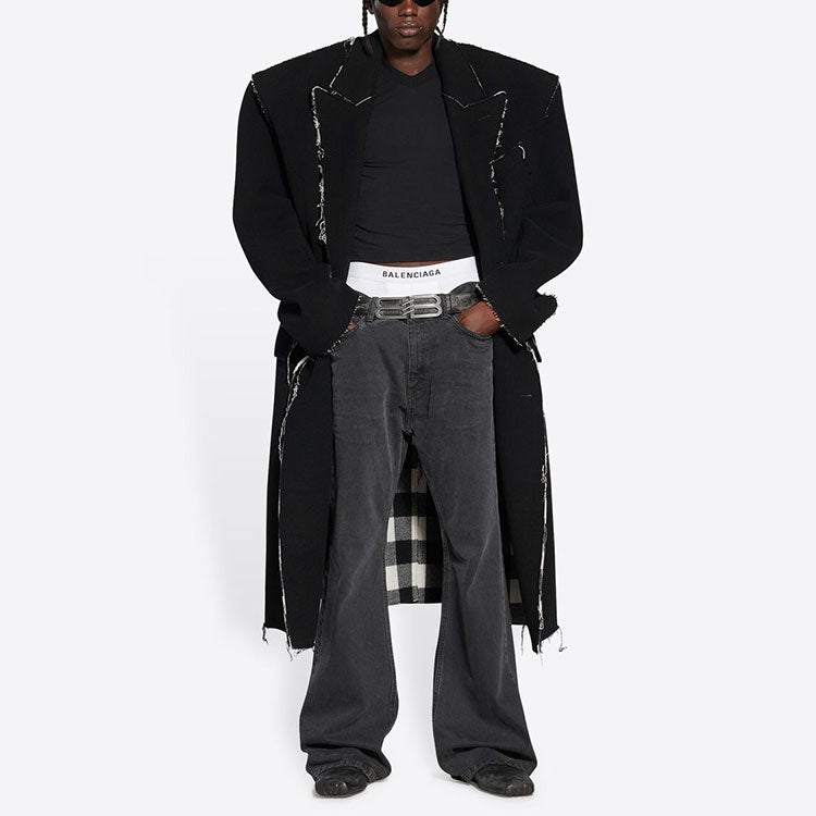 Balenciaga Raw Edge Buffalo Check Coat Oversized 'Black White' 704487TMU181070