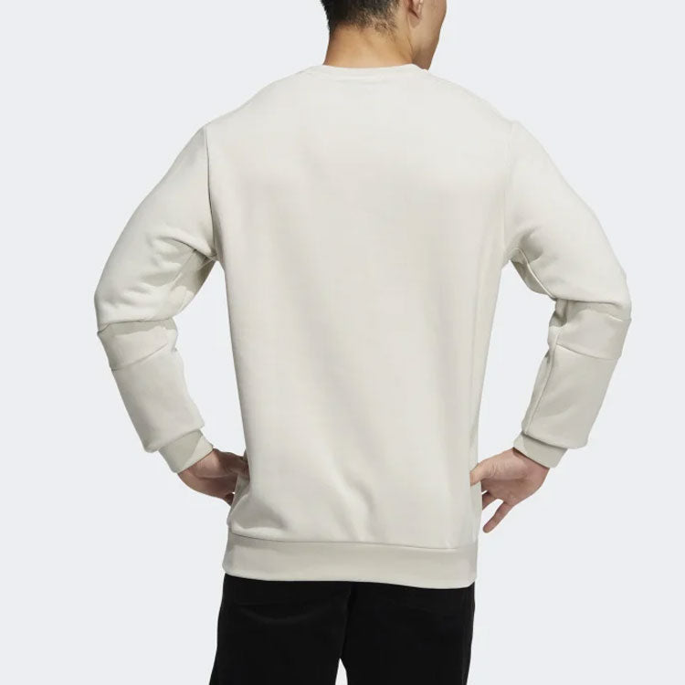 Men's adidas Solid Color Logo Sports Round Neck Stay Warm Fleece Lined Pullover Bauxite Brown HG1825