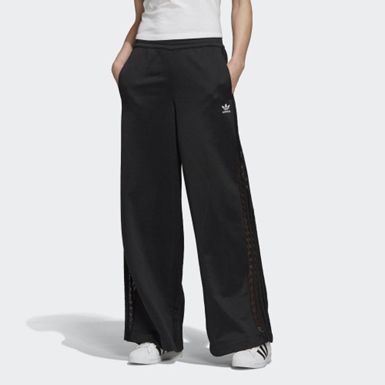 (WMNS) adidas originals Wide Leg Lace Pants Black FM1740