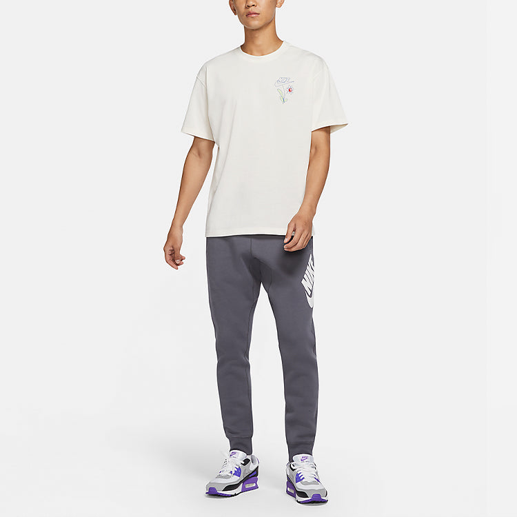 Nike Sportswear Solid Color Flowers Logo Printing Knit Casual Round Neck Short Sleeve White DM2189-902