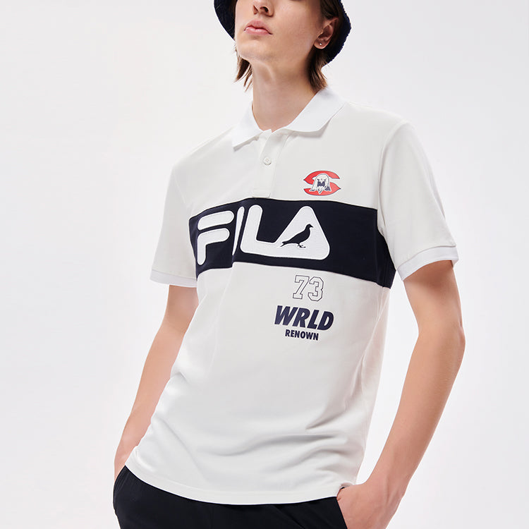 Men's FILA FUSION x staple Crossover Contrasting Colors Logo Sports Short Sleeve Polo Shirt White T11M134107F-WT