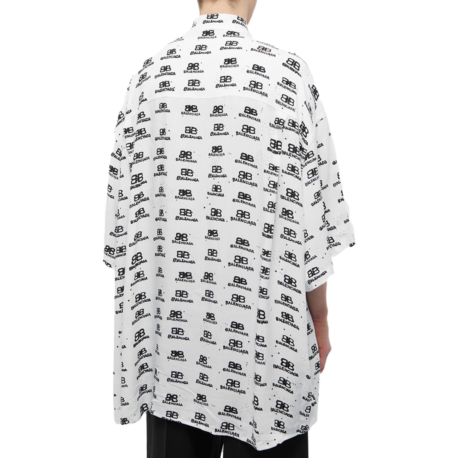 Balenciaga BB Logo Oversized Shirt 'White Black' 725382TNL889040