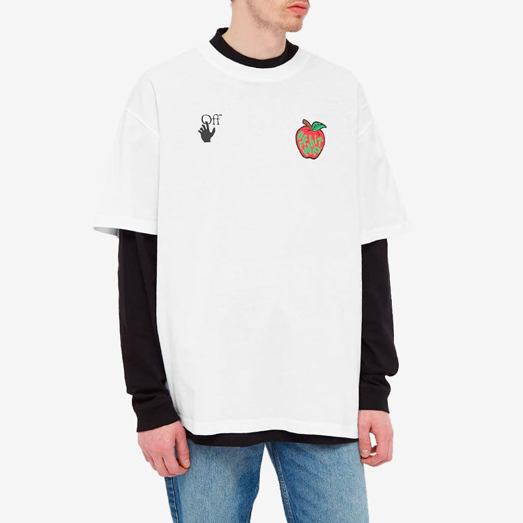 Off-White Apple Printing Short Sleeves Relaxed Fit Mens White OMAA038S21JER0150125