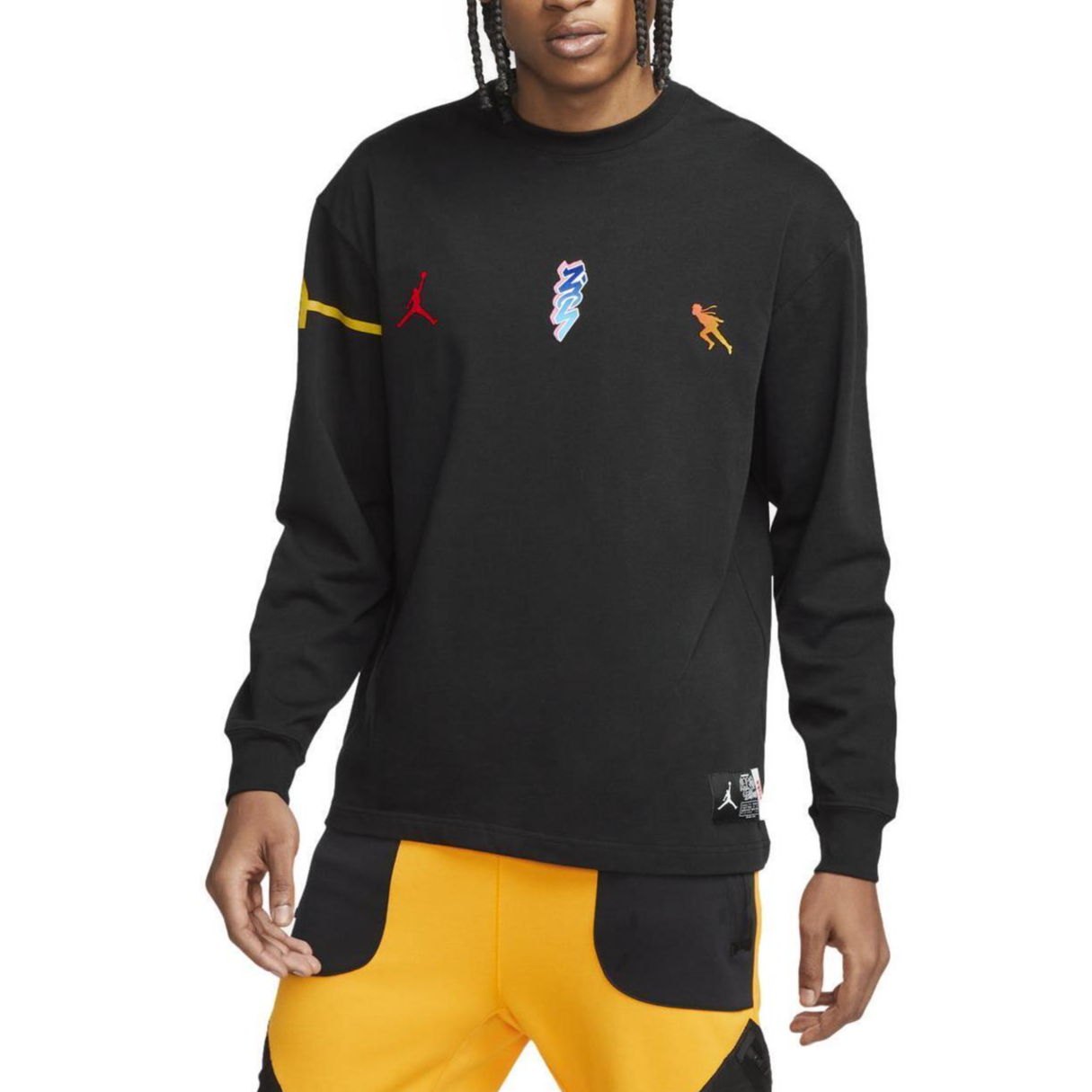 Air Jordan x Zion Naruto Crossover Back Pattern Printing Round Neck Casual Long Sleeves US Edition Black DO6597-010