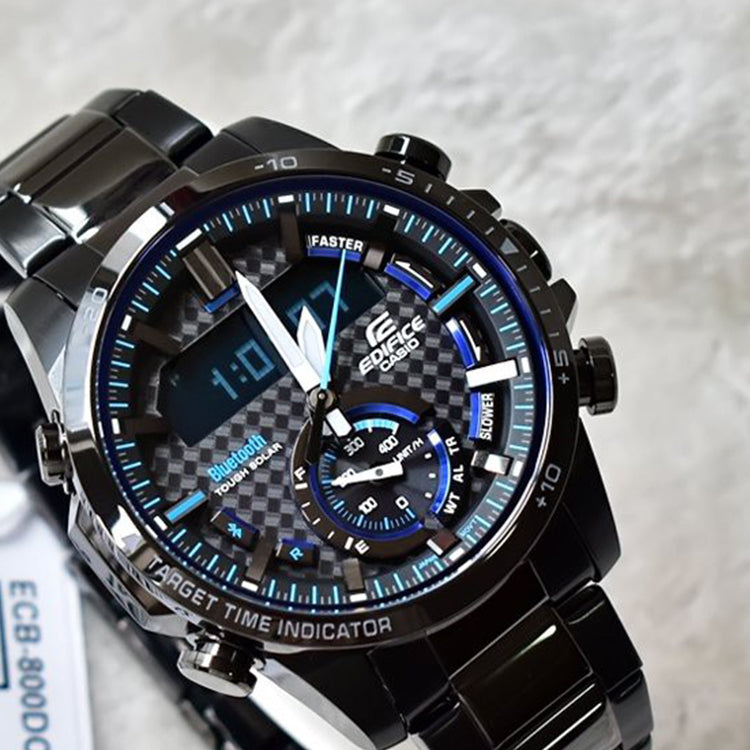 CASIO Waterproof EDIFICE Sports Solar Powered Stainless Steel Strap Mens Black Analog/Digital Combo ECB-800DC-1APR