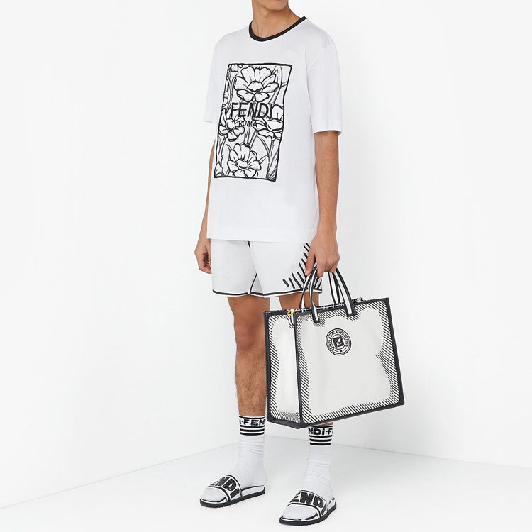 Men's FENDI Series Flowers Printing Round Neck Short Sleeve White FY0936ACNKF0QA0
